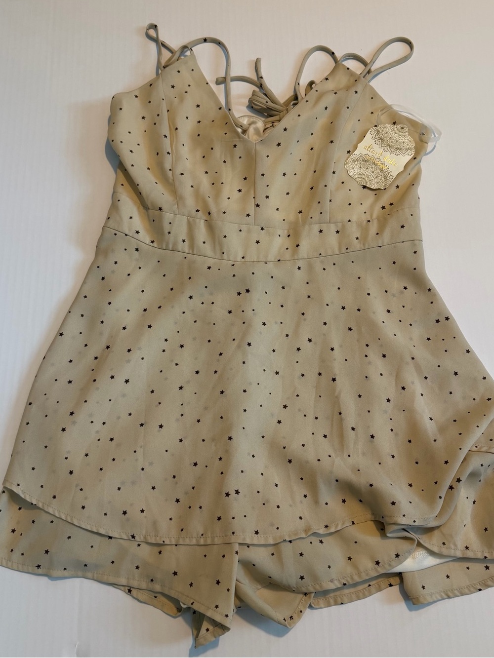 Altar'd State Cream Star-Print Tie Romper